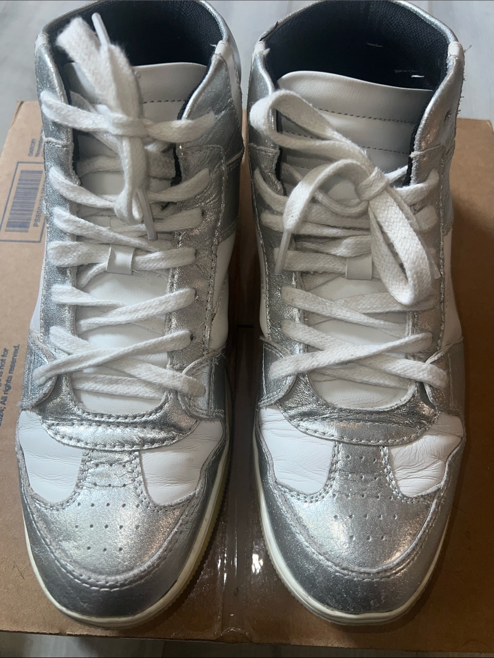 ZARA Metallic Silver High Top Sneakers Streetwear EU 38 US 7.5